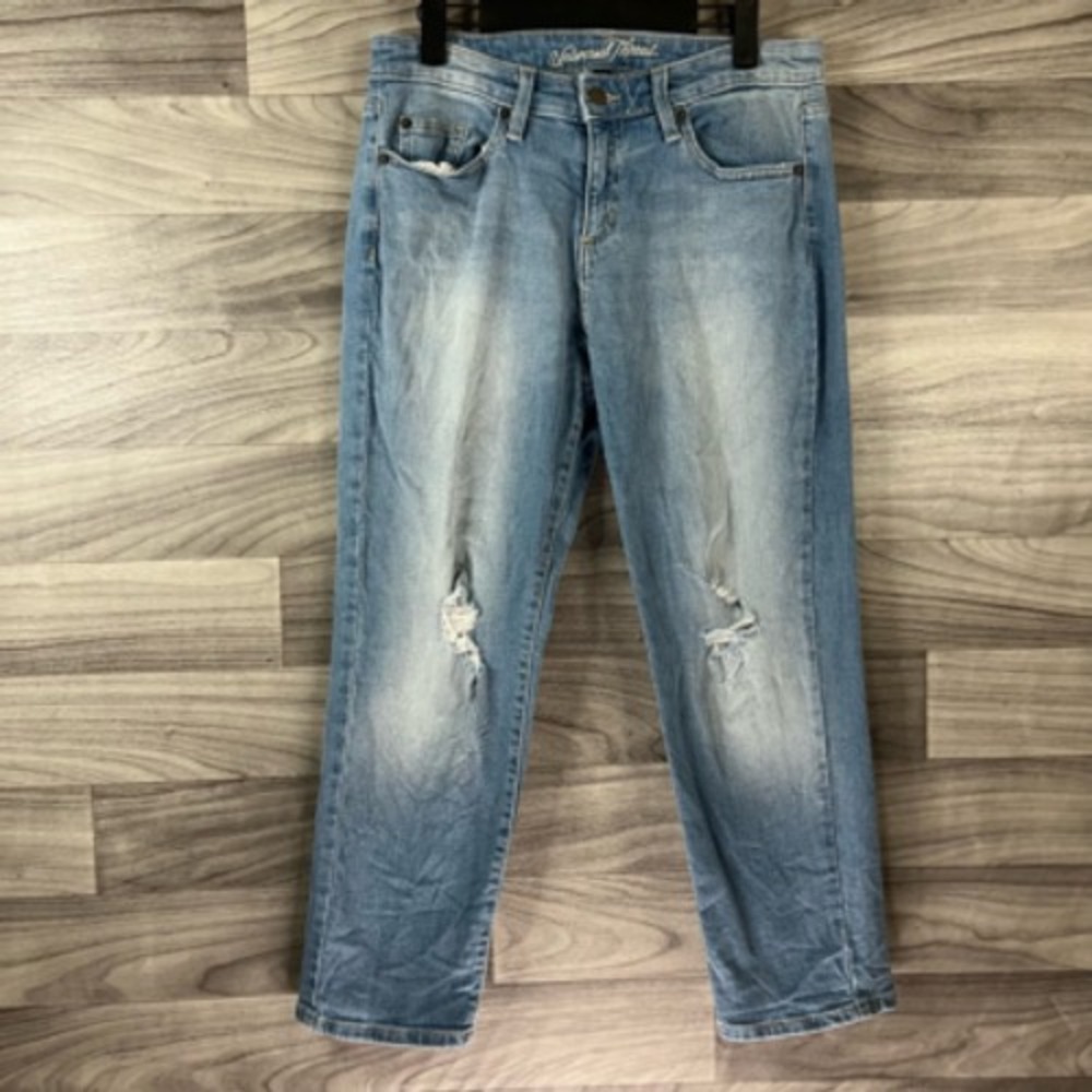 Universal Thread Womens Cropped Jeans Blue Distressed Pockets Light Wash Denim 6